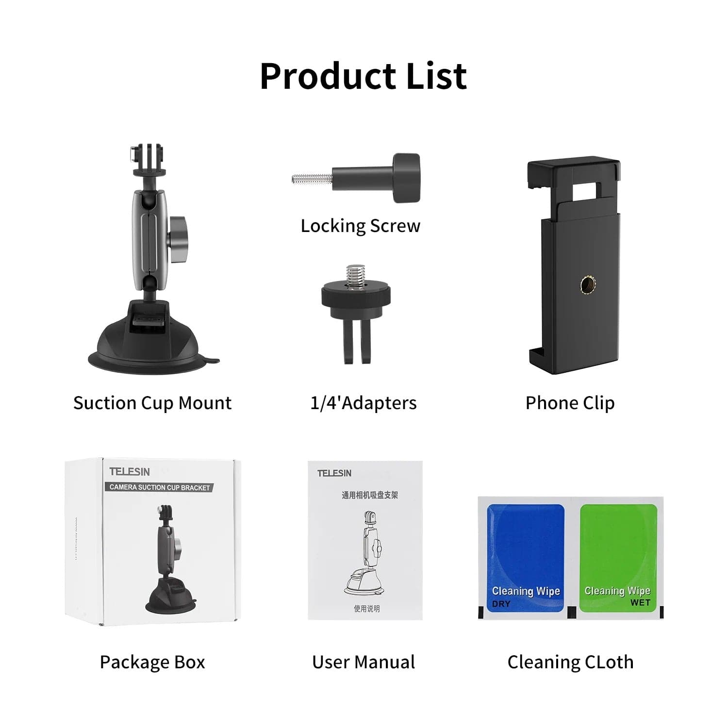 Telesin Aluminum Alloy Camera Suction Cup Mount