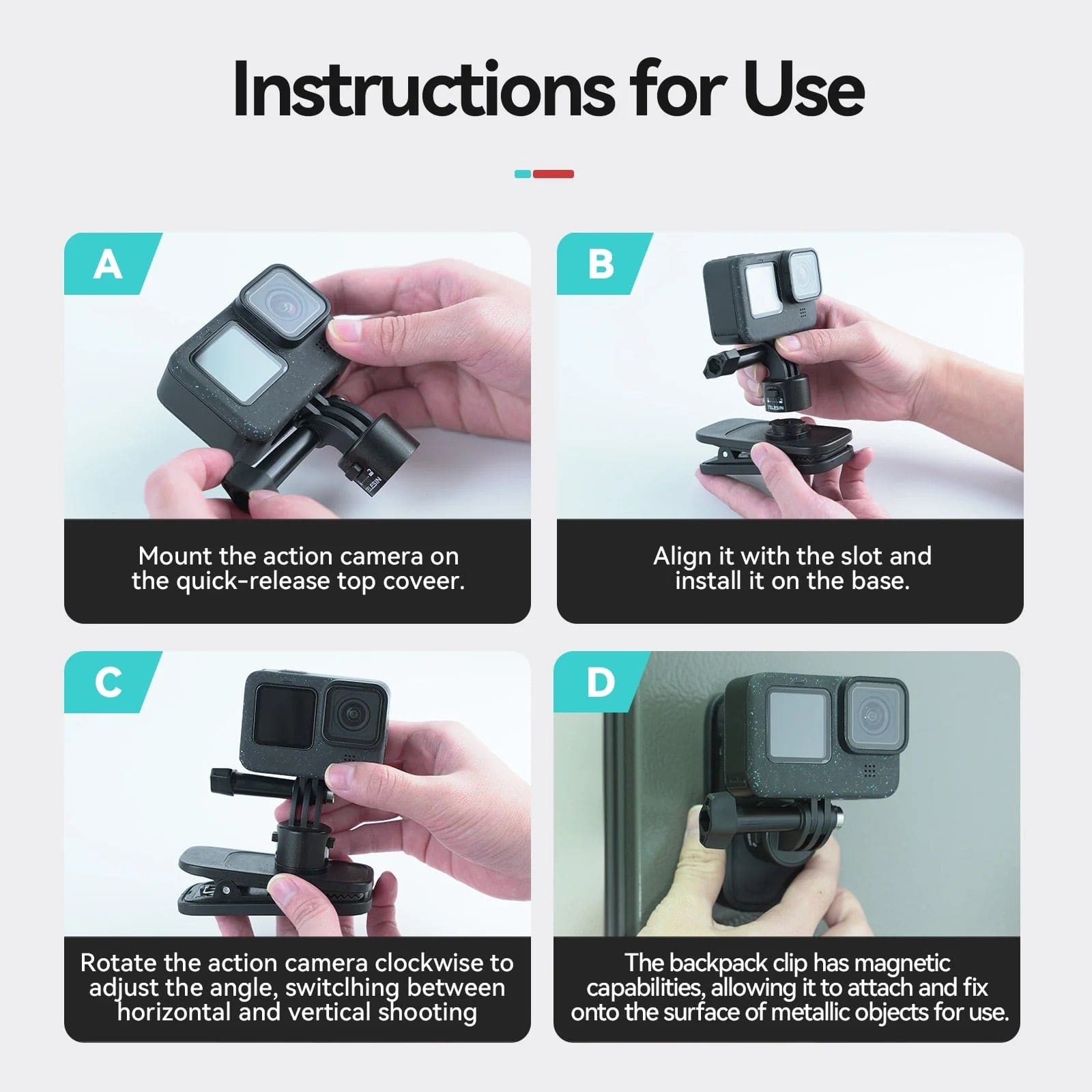 Telesin Quick Release Universal Magnetic Backpack Clip