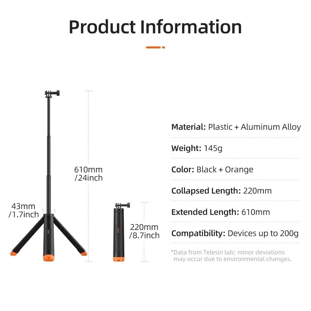 Telesin Floating Handle Tripod Selfie Stick