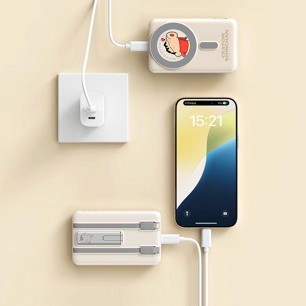 ROCK Crayon Shinchan P50 5in1 PD20W Magnetic Holder Fast Charging Power Bank with Cables (10000mAh)