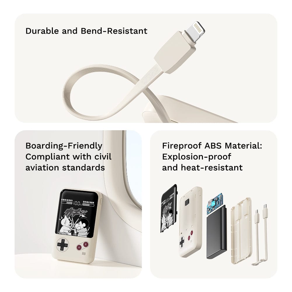 ROCK Crayon Shinchan P95 PD 22.5W Fast Charging Power Bank with Built-in Cables (10000mAh)