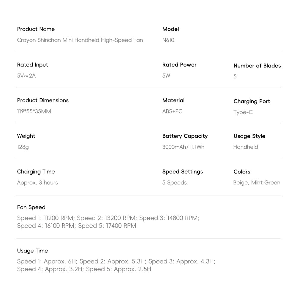 ROCK Crayon Shinchan Mini Handheld High Speed Fan