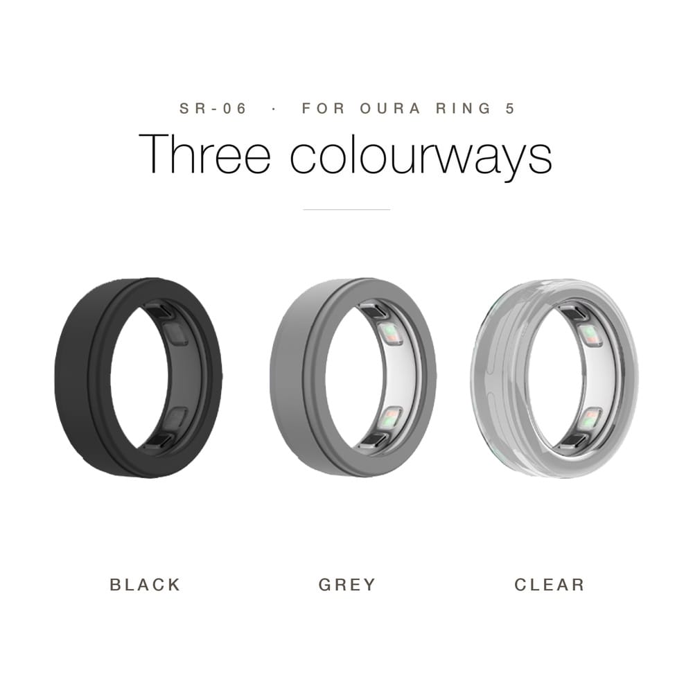 Silicone Protective Cover for Oura Ring 5 | Up to Size 11 | Ultra-Thin Scratch & Drop Resistant | 3 Pack Black, Grey, Clear