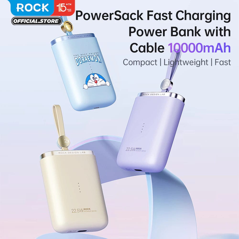 ROCK Powersack Fast Charging Power Bank With Cable 10000MAH