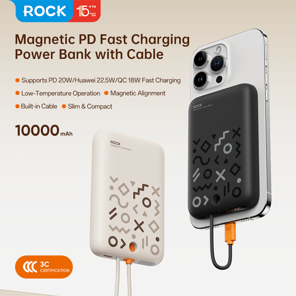 ROCK P28 Magnetic PD Fast Charging Power Bank with Cable 10000mAh
