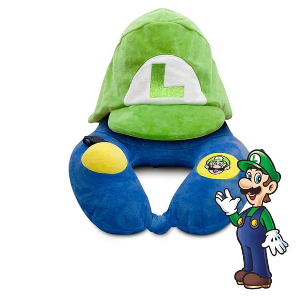 Travelmall Super Mario Luigi 3D Hooded Inflatable Travel Pillow with Patented Pump