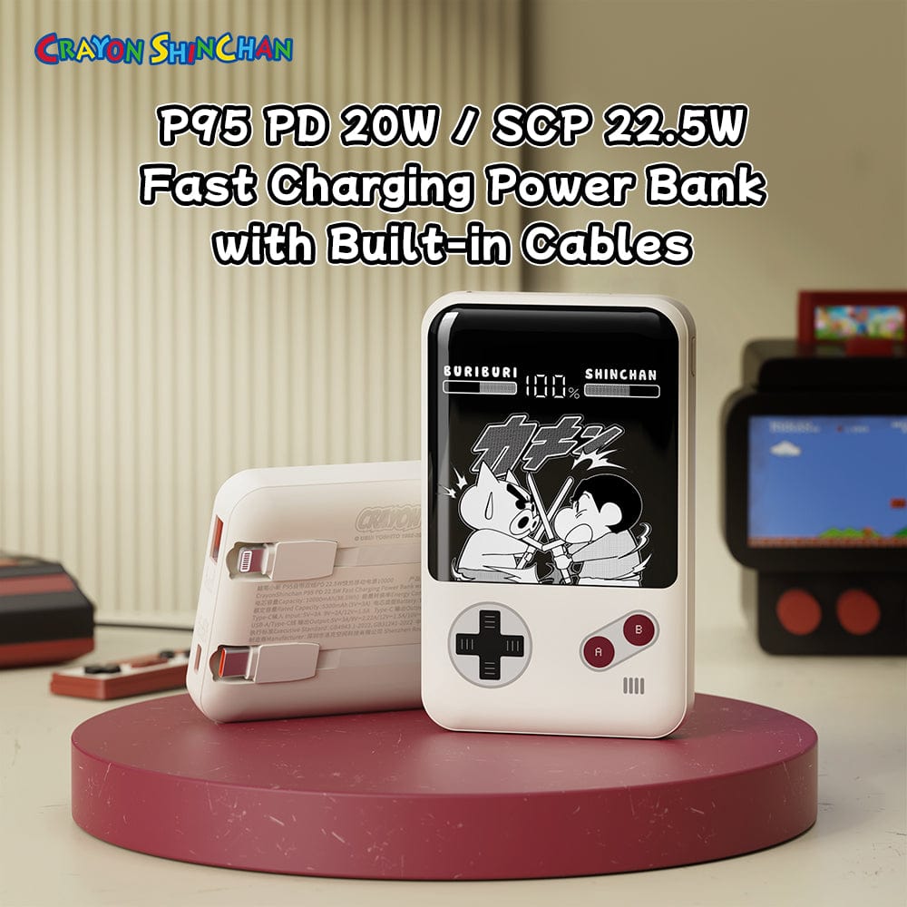 ROCK Crayon Shinchan P95 PD 22.5W Fast Charging Power Bank with Built-in Cables (10000mAh)