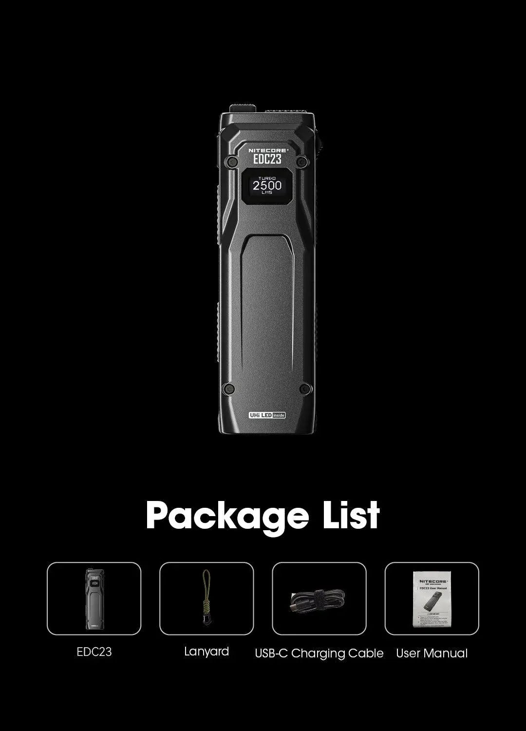 Nitecore EDC23 2500 Lumens USB-C Rechargeable Ultra-Slim EDC Flashlight