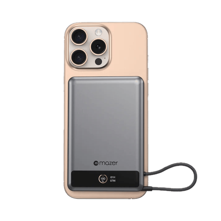Mazer MagLink70 10,000 mAh Qi2 Certified 15W PD30W Magnetic Wireless Power Bank with Built in USB-C Cable (CCC Certified)