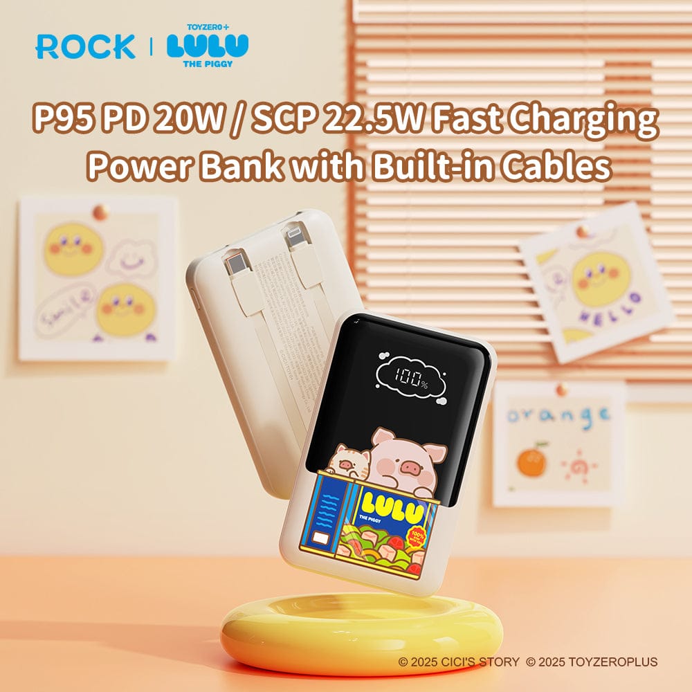 ROCK Lulu The Piggy P95 PD 22.5W Fast Charging Power Bank With Built In Cables (10000MAH)
