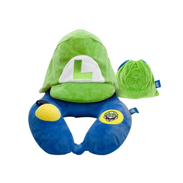 Travelmall Super Mario Luigi 3D Hooded Inflatable Travel Pillow with Patented Pump