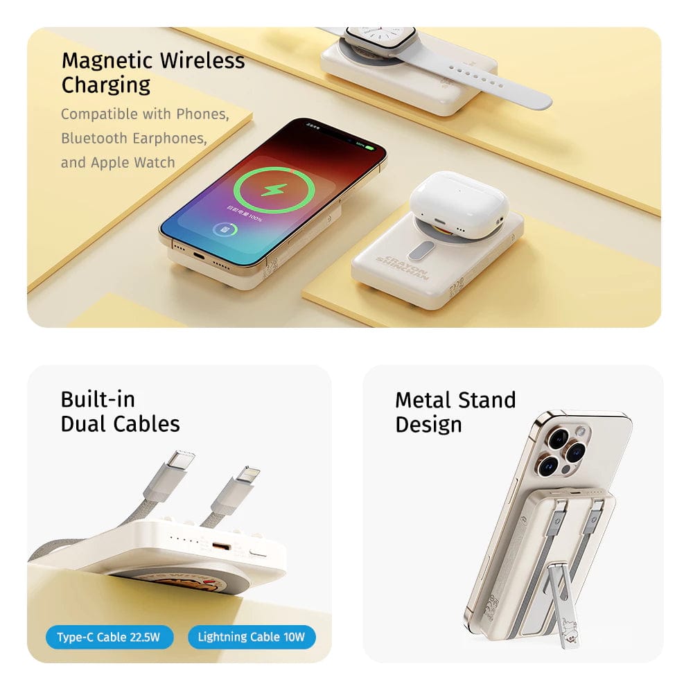 ROCK Crayon Shinchan P50 5in1 PD20W Magnetic Holder Fast Charging Power Bank with Cables (10000mAh)