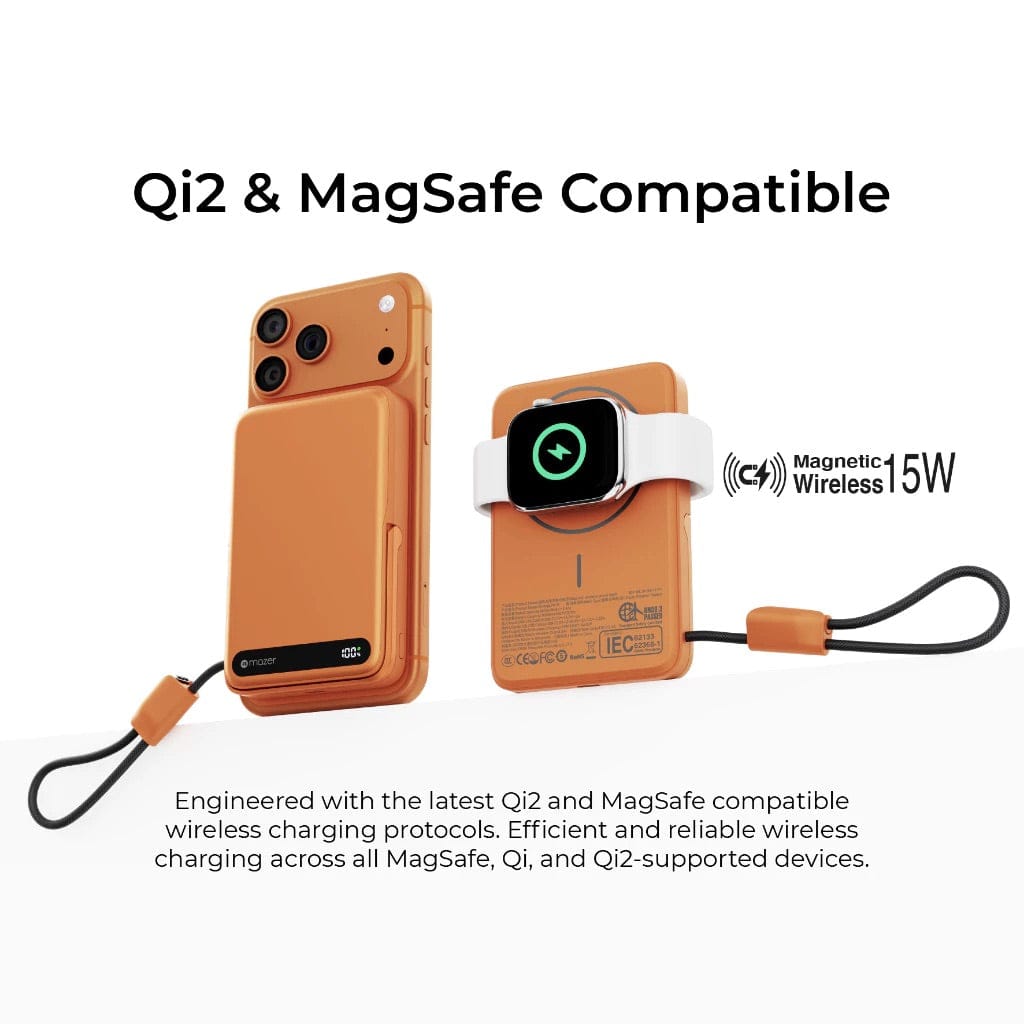 Mazer MagLink19 10,000mAh 15W PD27W Magnetic Wireless Charging Power Bank With Built-in USB-C Cable (CCC Certified)