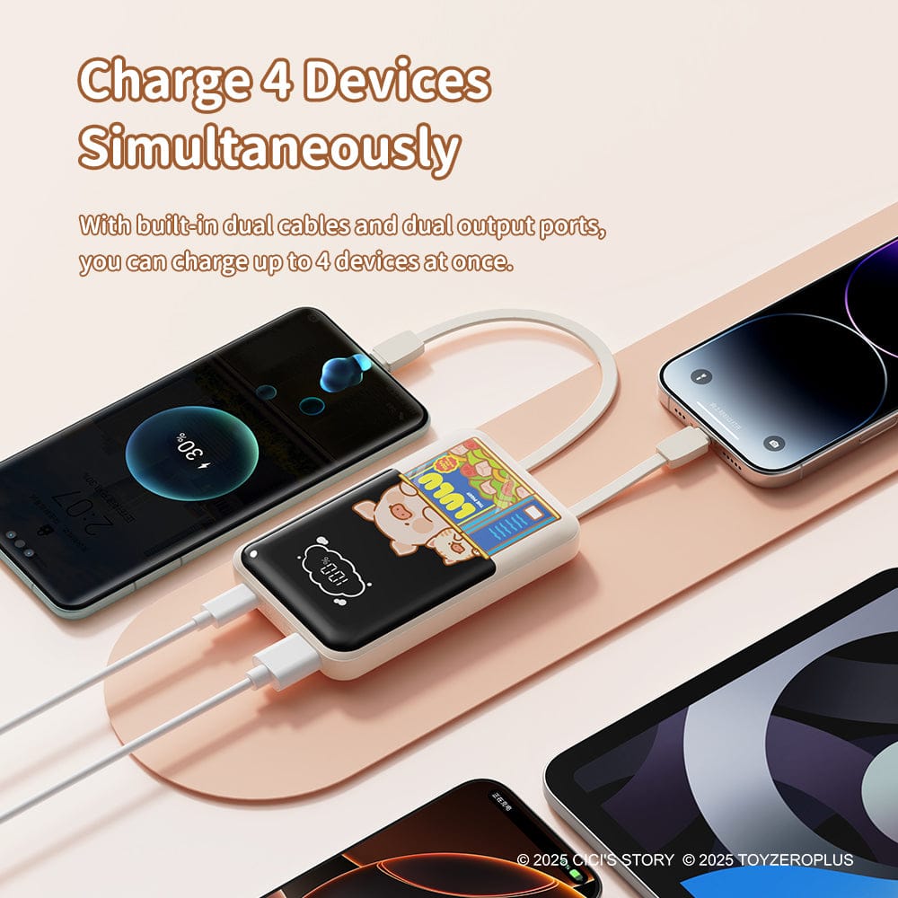 ROCK Lulu The Piggy P95 PD 22.5W Fast Charging Power Bank With Built In Cables (10000MAH)