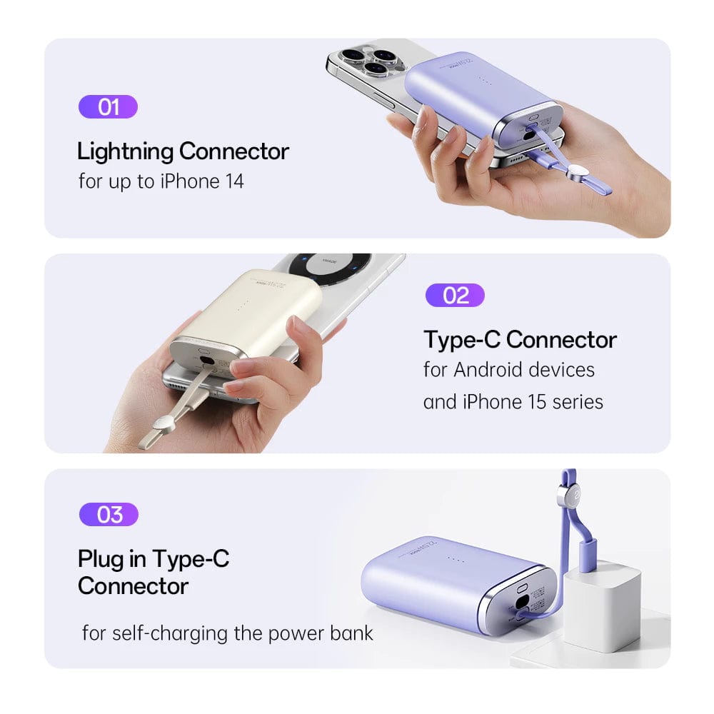 ROCK Powersack Fast Charging Power Bank With Cable 10000MAH