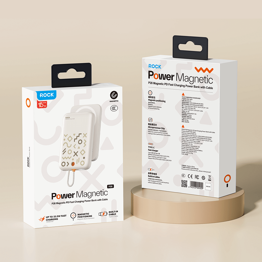 ROCK P28 Magnetic PD Fast Charging Power Bank with Cable 10000mAh