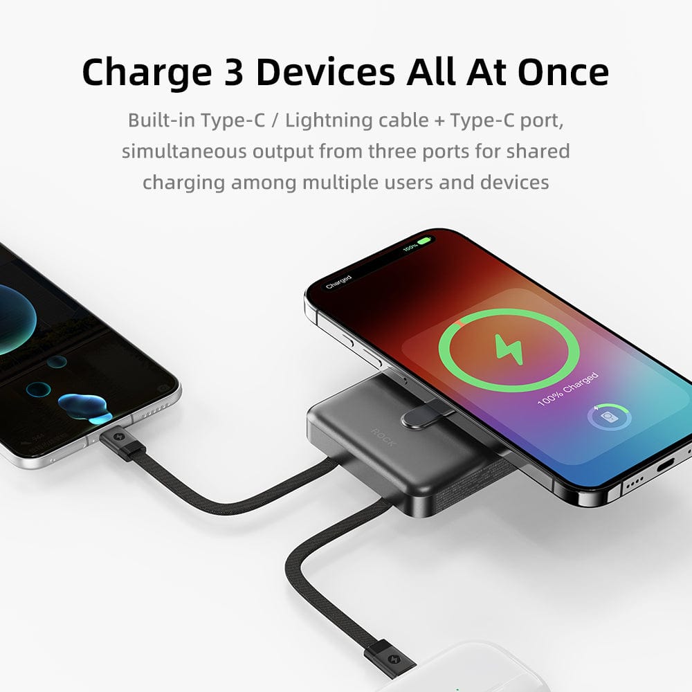 ROCK P50 5in1 PD20W Magnetic Holder Fast Charging Power Bank with Cables (10000mAh)
