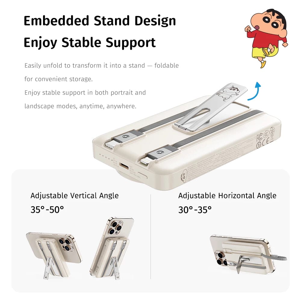 ROCK Crayon Shinchan P50 5in1 PD20W Magnetic Holder Fast Charging Power Bank with Cables (10000mAh)