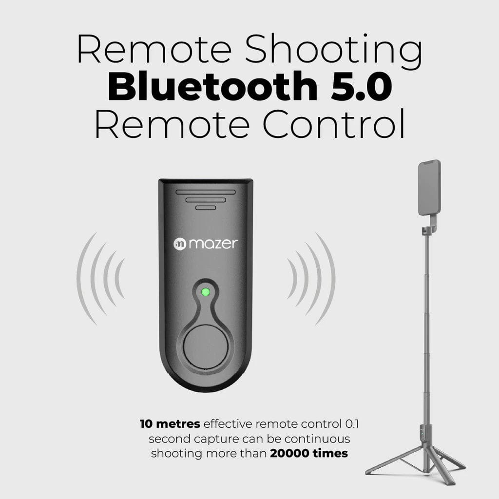Mazer Foldable Selfie Stick Tripod with Bluetooth Remote Control