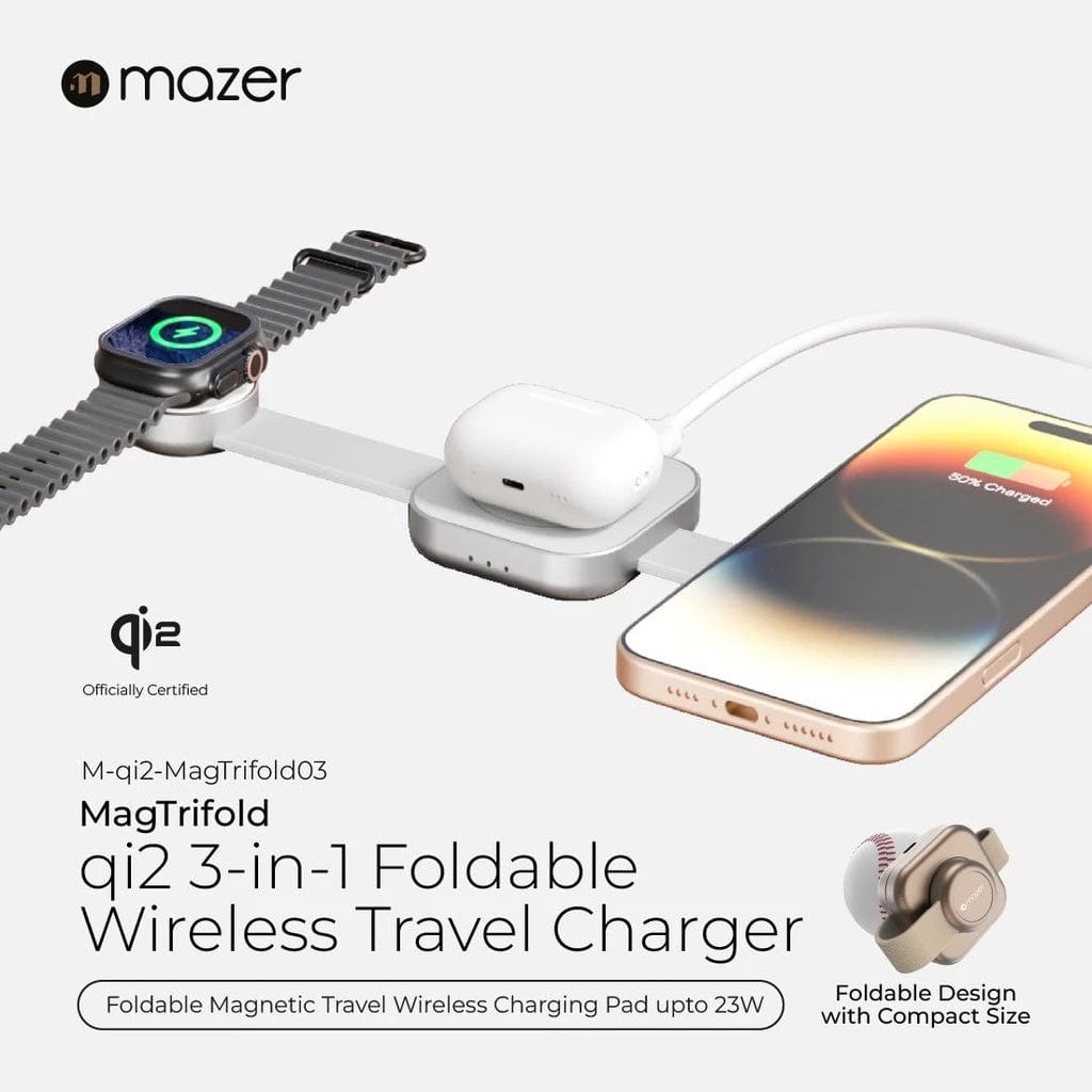 Mazer MagTrifold 03 Qi2 3in1 Foldable Wireless Travel Charger