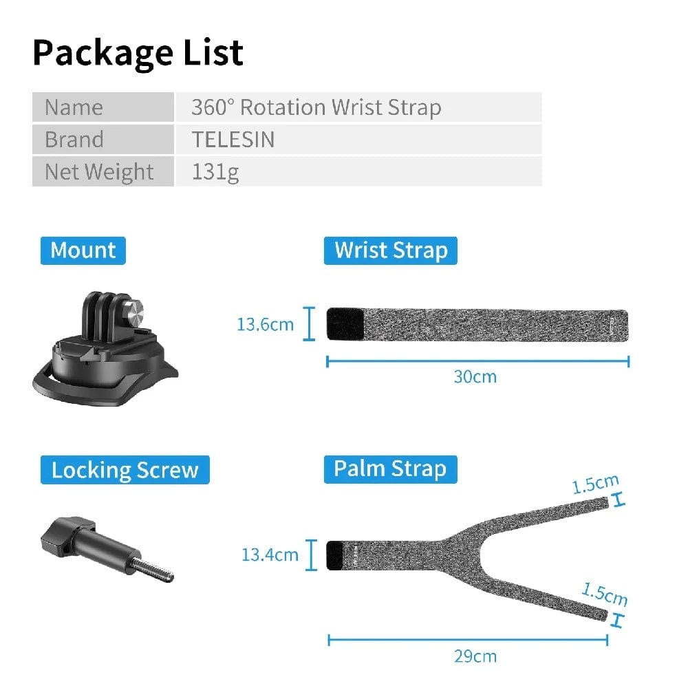 Telesin 360 Degree Steerable Wrist Strap for Action Cameras