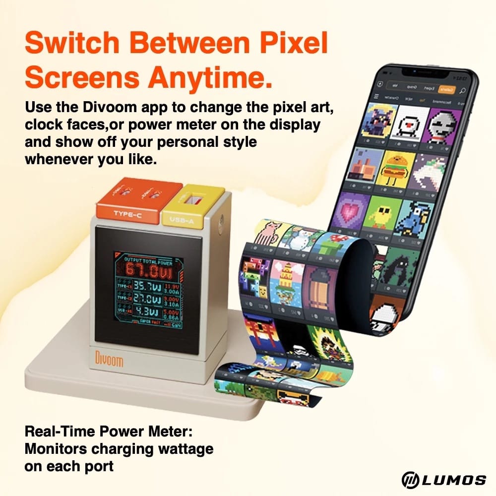 Divoom Dipow 67 Pixel Art 67W Multi Port Fast Charger