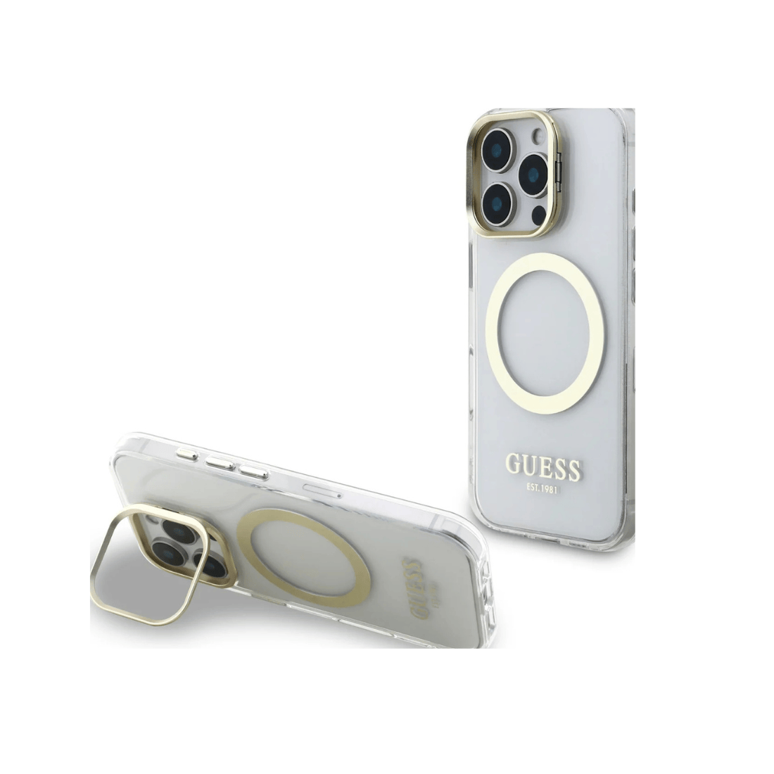 Guess IML Outline Stand Camera Frame MagSafe Case for iPhone 16 Pro
