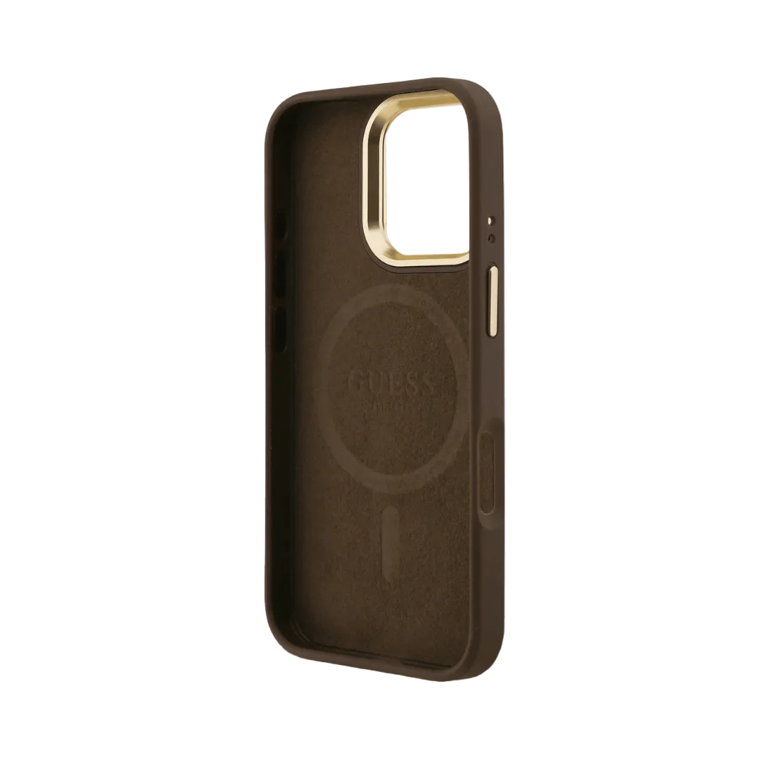 Guess PU 4G Strass Triangle Logo Stand Camera Frame MagSafe Case for iPhone 16 Pro