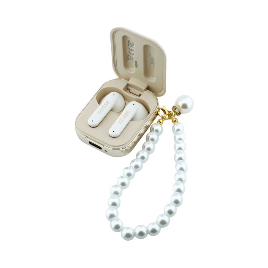 Guess True Wireless Earbuds Rectangle Printed Logo Case With Pearl Strap
