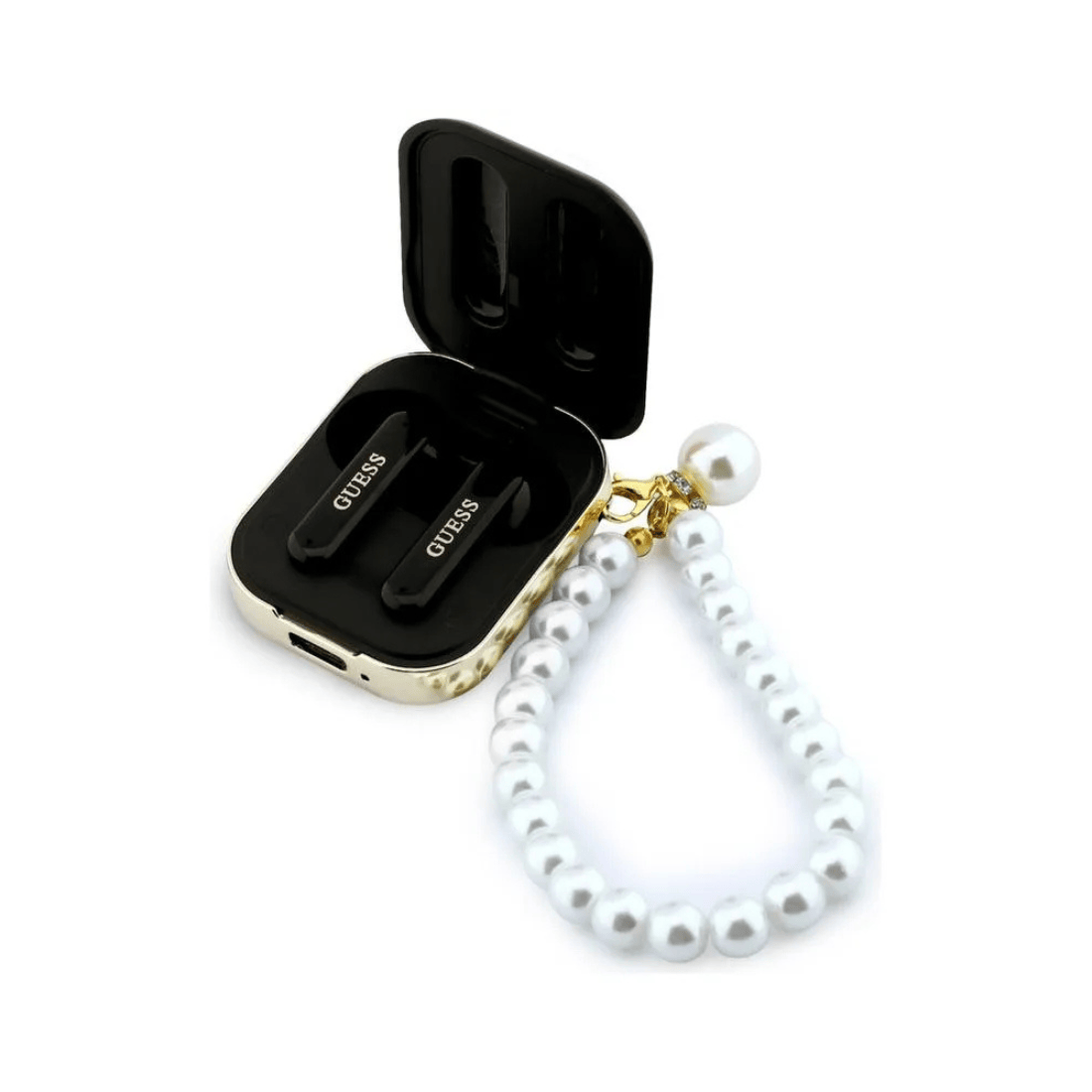 Guess True Wireless Earbuds Rectangle Printed Logo Case With Pearl Strap