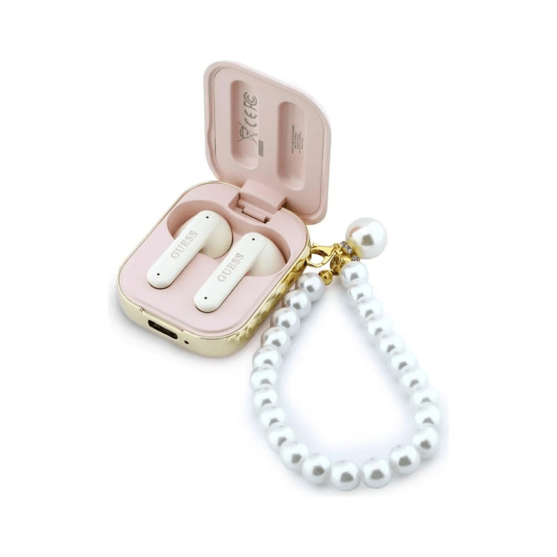 Guess True Wireless Earbuds Rectangle Printed Logo Case With Pearl Strap