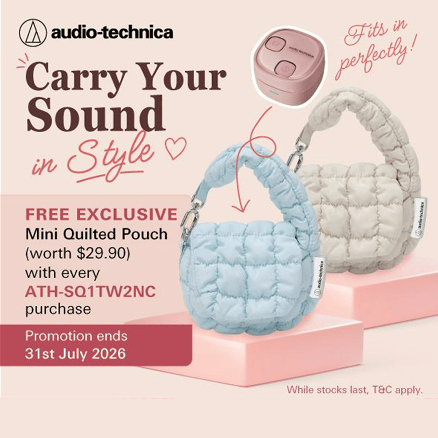 Mini Quilted Pouch for Audio-Technica SQ1TW2NC