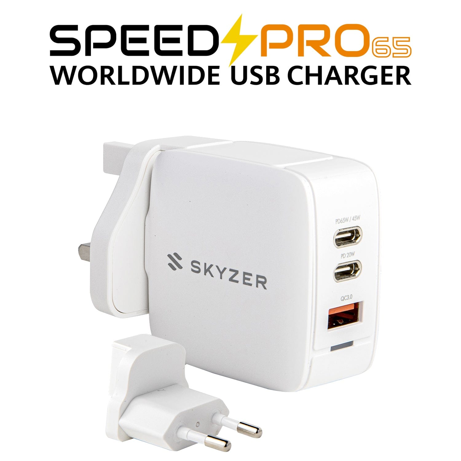 Skyzer PD158 SpeedPro 65W Max Fast Charging Wall Charger with 2 USB-C + 1 USB-A Port