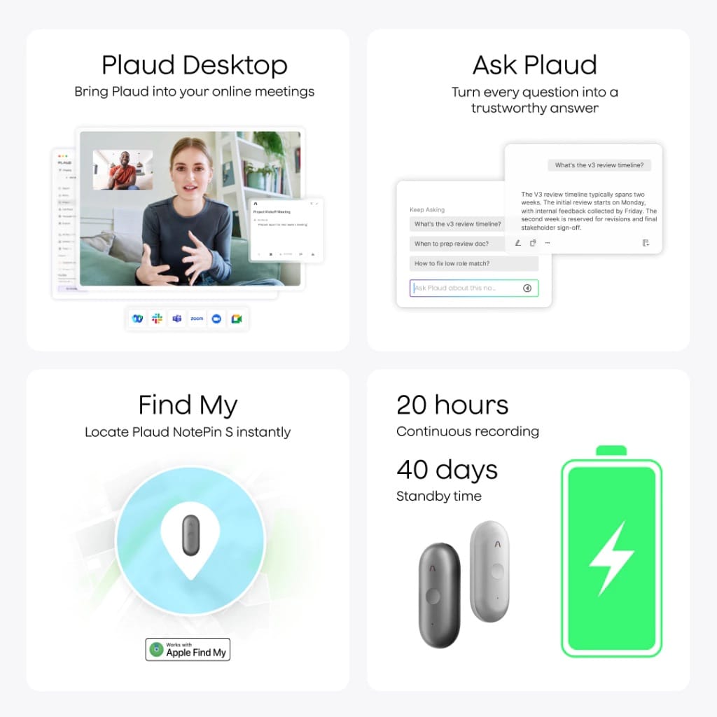 PLAUD.AI NotePin S Wearable AI Voice Recorder