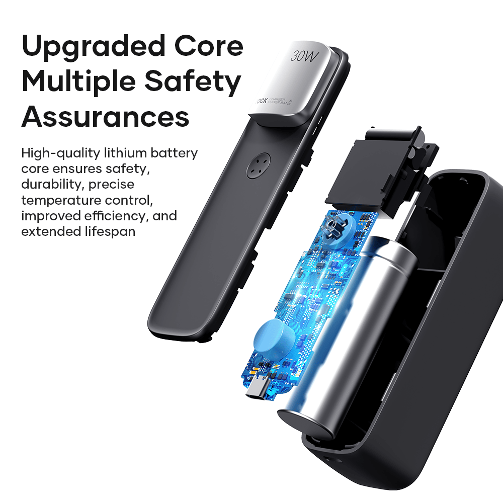 ROCK Portable 5,000 mAh Power Bank with GaN PD30W Wall Charger