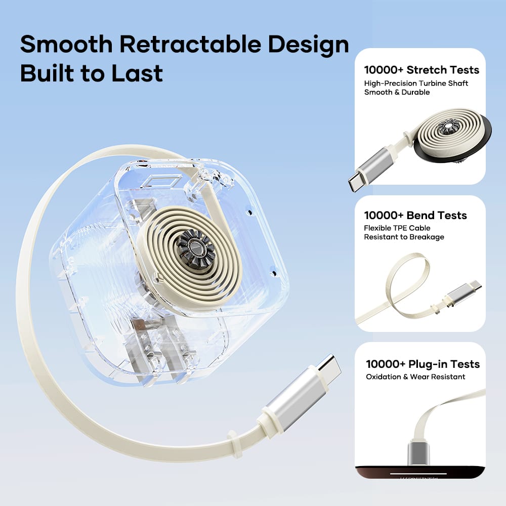 ROCK T90 35W GaN Wall Charger with Built-in Retractable Type-C Cable