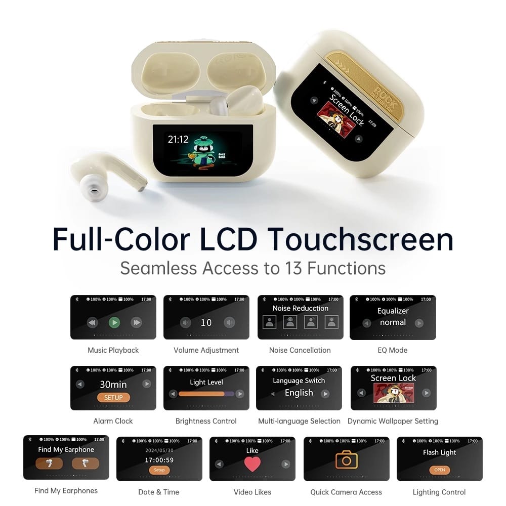ROCK A5 Pro Smart Touch Screen ANC True Wireless Bluetooth Earphones