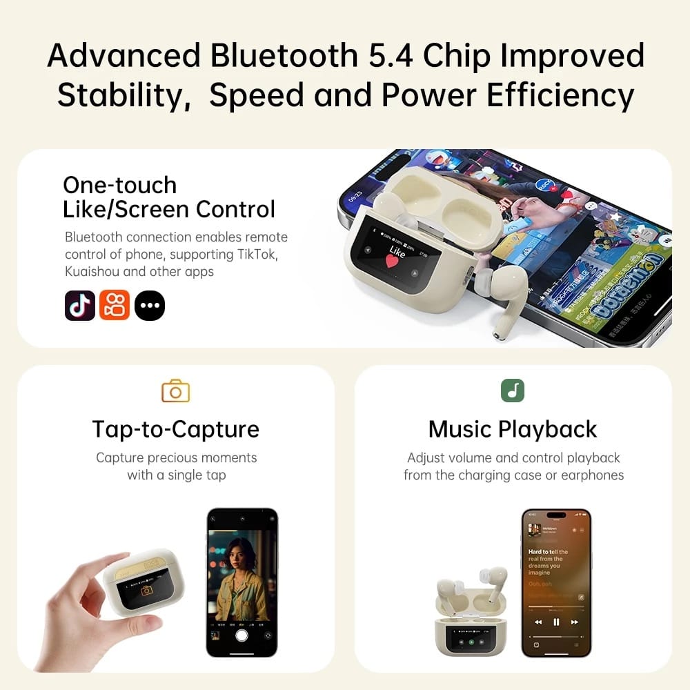 ROCK A5 Pro Smart Touch Screen ANC True Wireless Bluetooth Earphones