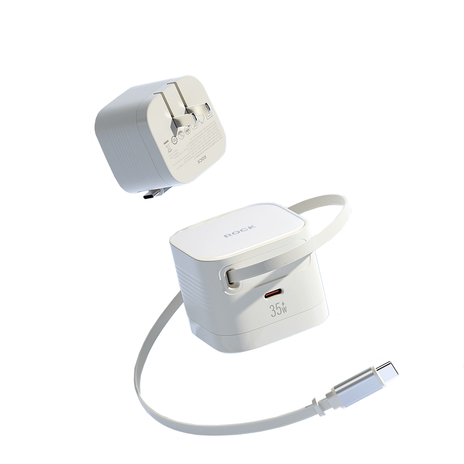 ROCK T90 35W GaN Wall Charger with Built-in Retractable Type-C Cable