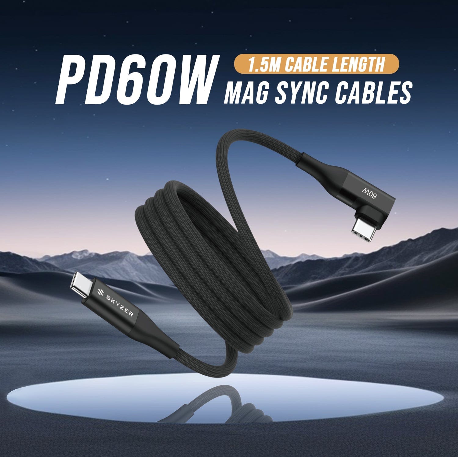 Skyzer CC615 MagSync Cable 60W Type C Right angle to Type C 1.2M