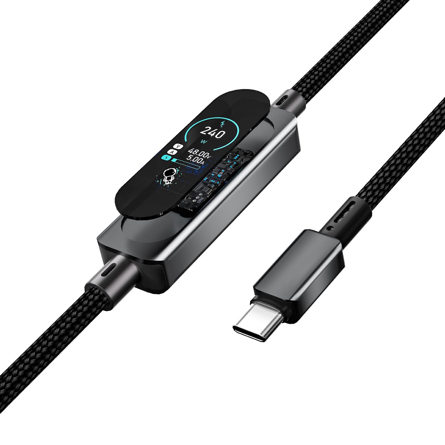 SKYZER CC621BK | 240W Type-C to Type-C Cable with Real-Time LED Power Display (1.2m)