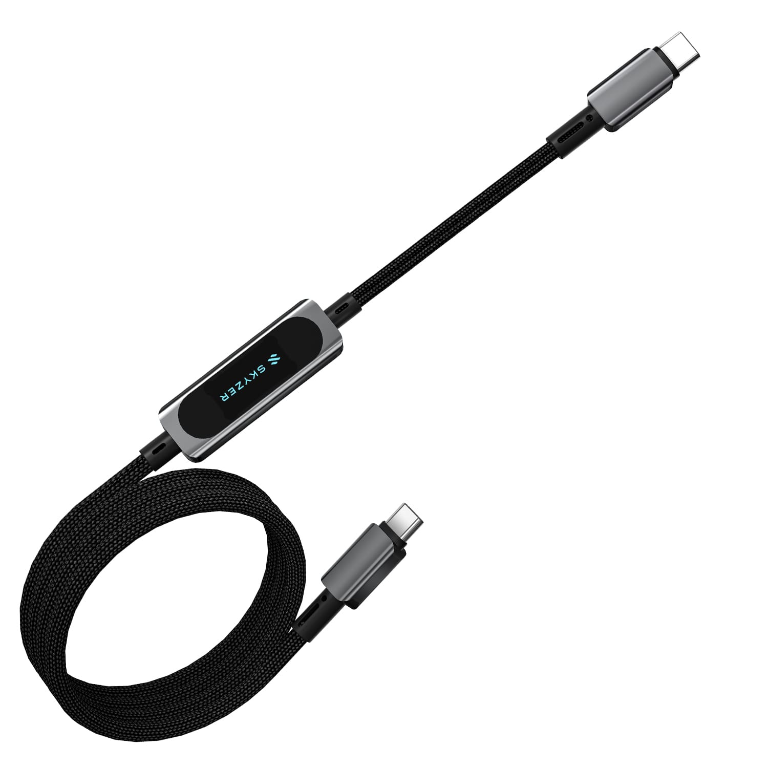 SKYZER CC621BK | 240W Type-C to Type-C Cable with Real-Time LED Power Display (1.2m)