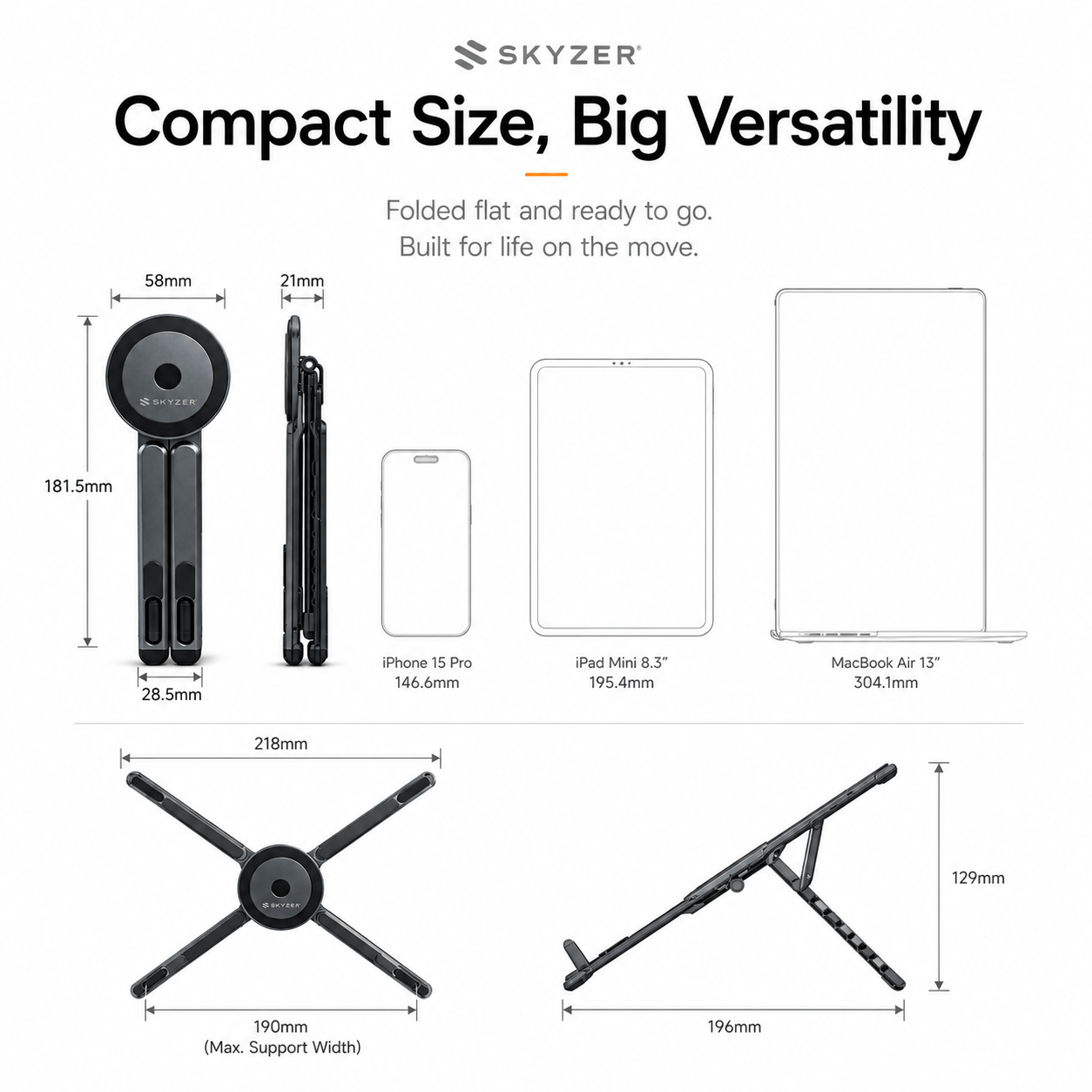 SKYZER MAC102 | Multi-Purpose Travel Laptop & Smartphone Stand
