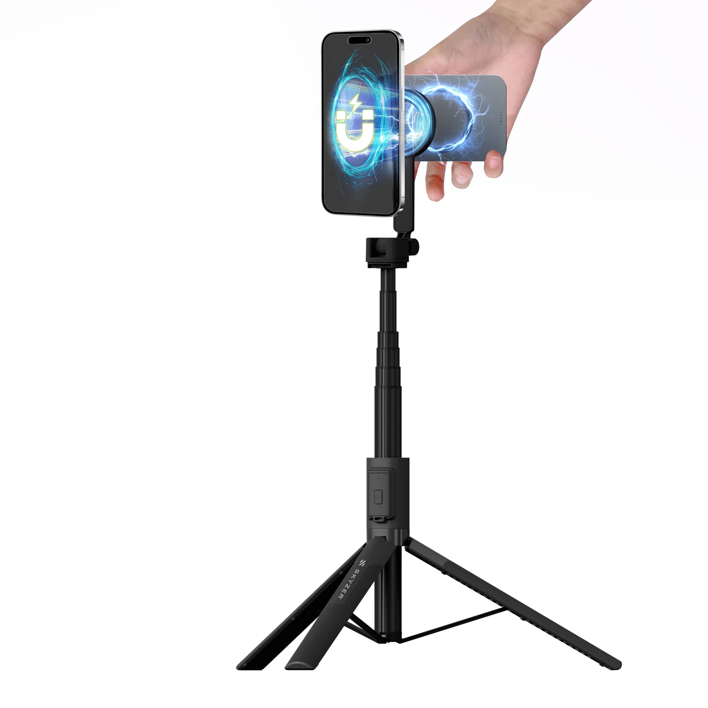 SKYZER MAC111 | Extra-Long Dual-Sided Magnetic Selfie Stick & Professional Tripod
