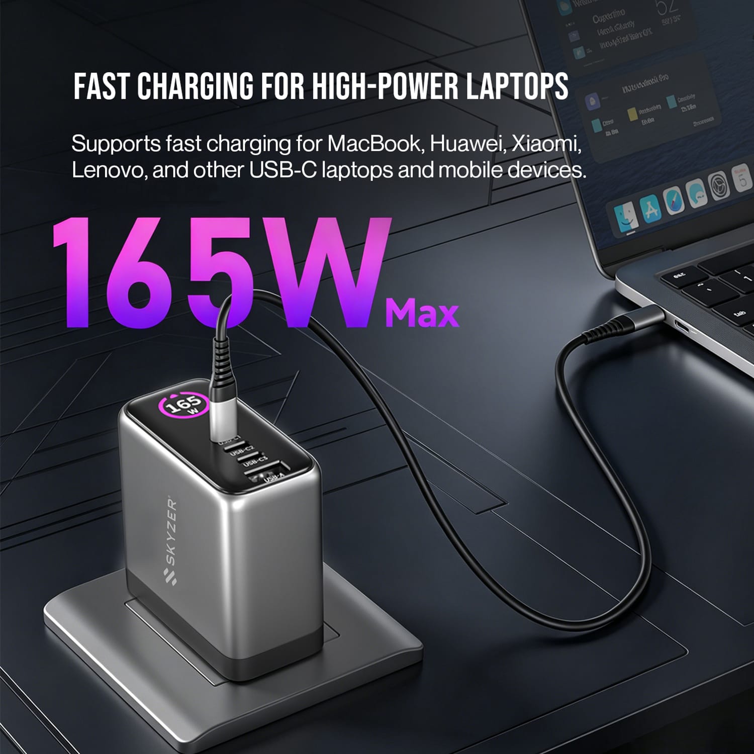 SKYZER PD173GY | 165W Display GaN Universal Travel Charger