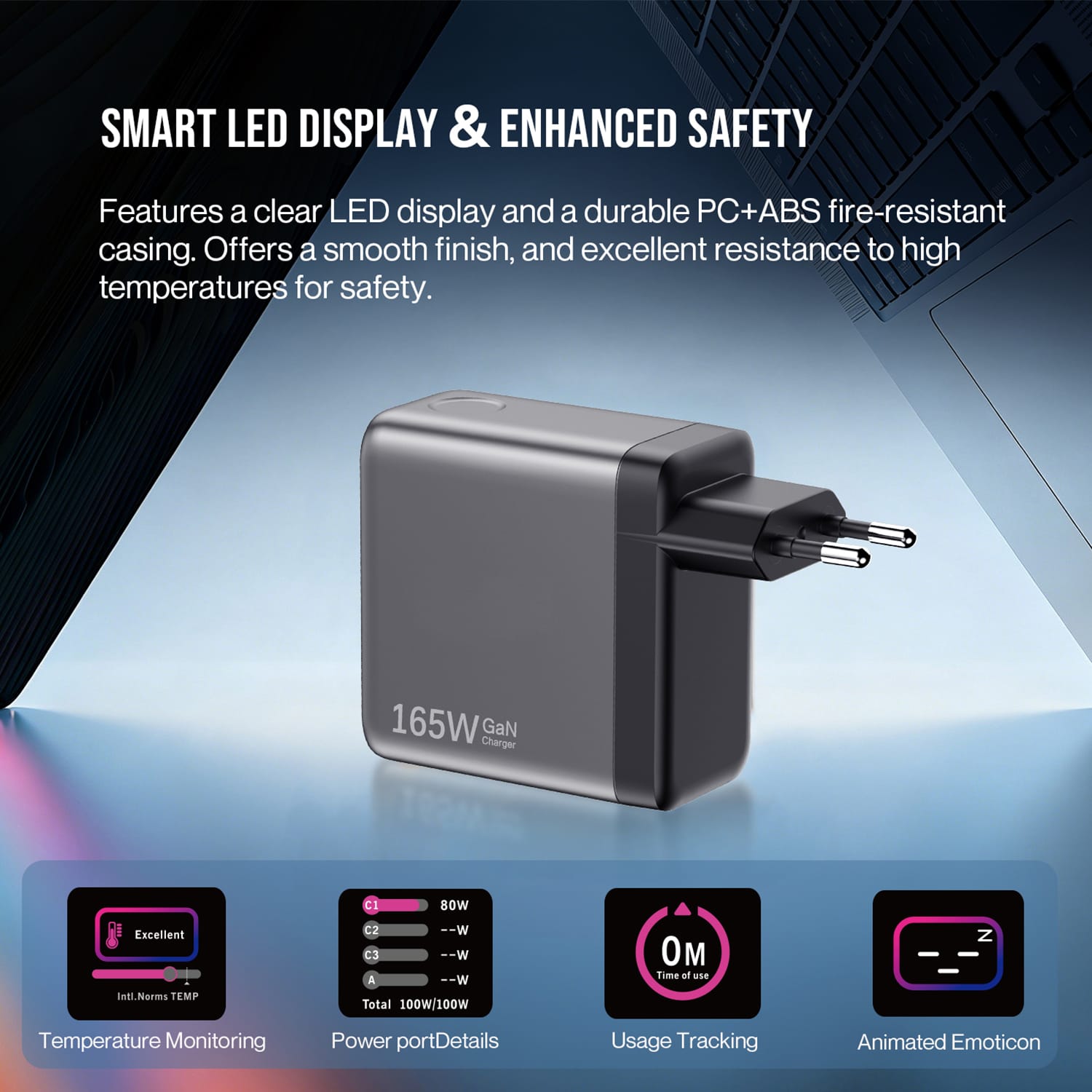 SKYZER PD173GY | 165W Display GaN Universal Travel Charger
