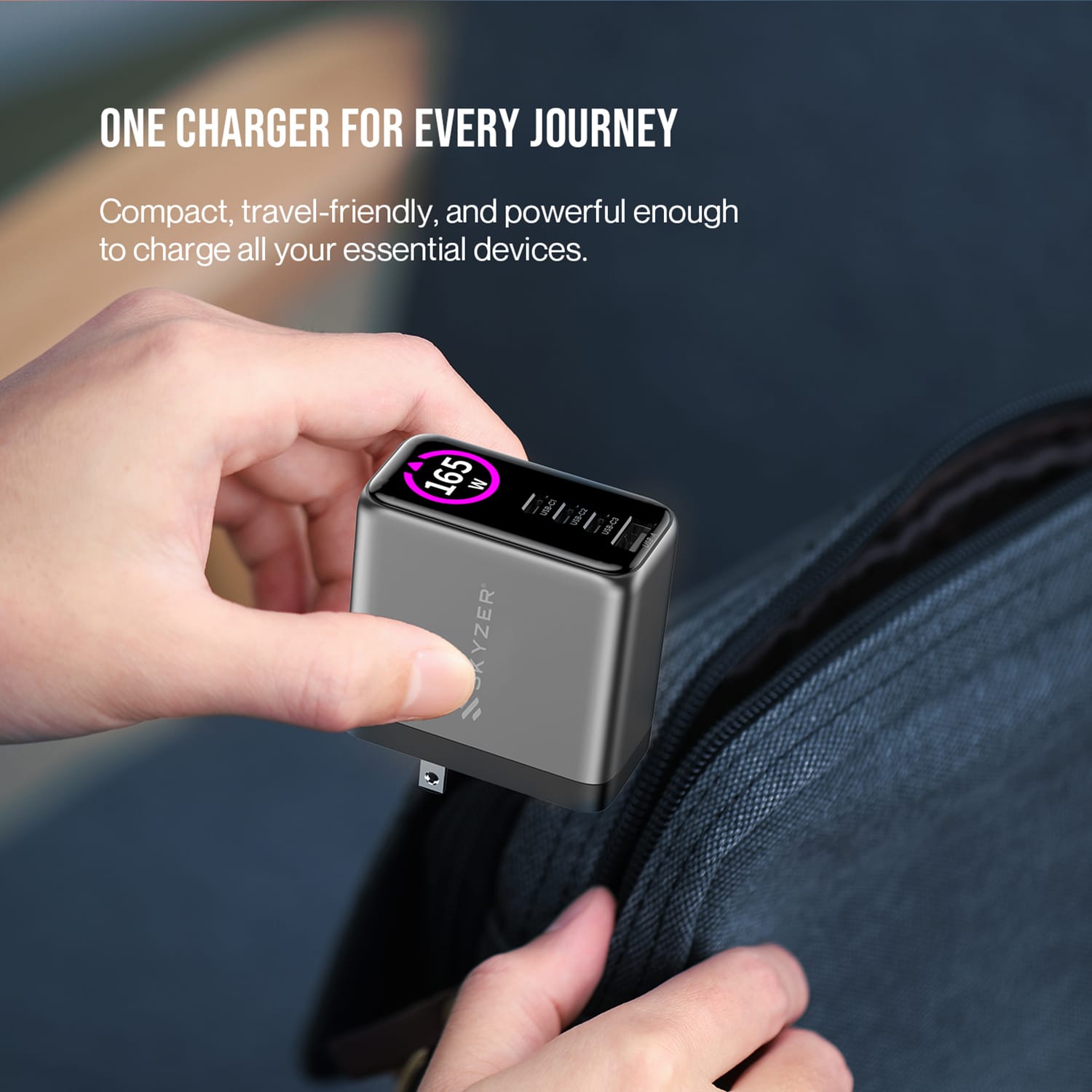 SKYZER PD173GY | 165W Display GaN Universal Travel Charger