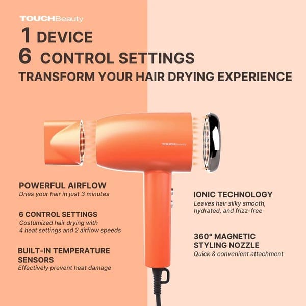TOUCHBeauty SILKY Ionic Hair Dryer | Fast Dry & Anti-Frizz