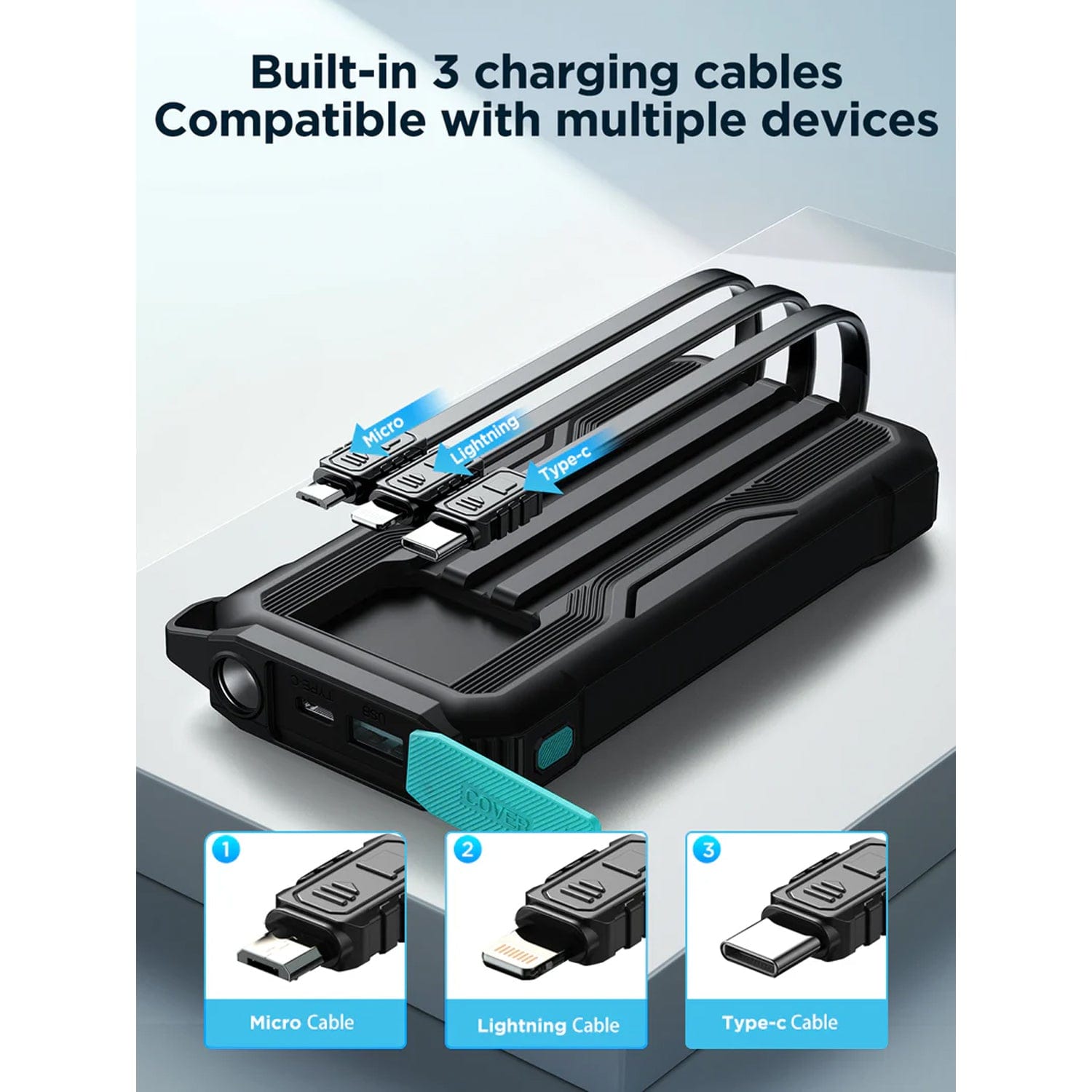 Joyroom JR-L016 2.4A 10,000 mAh Power Bank with Built in 3in1 Cables