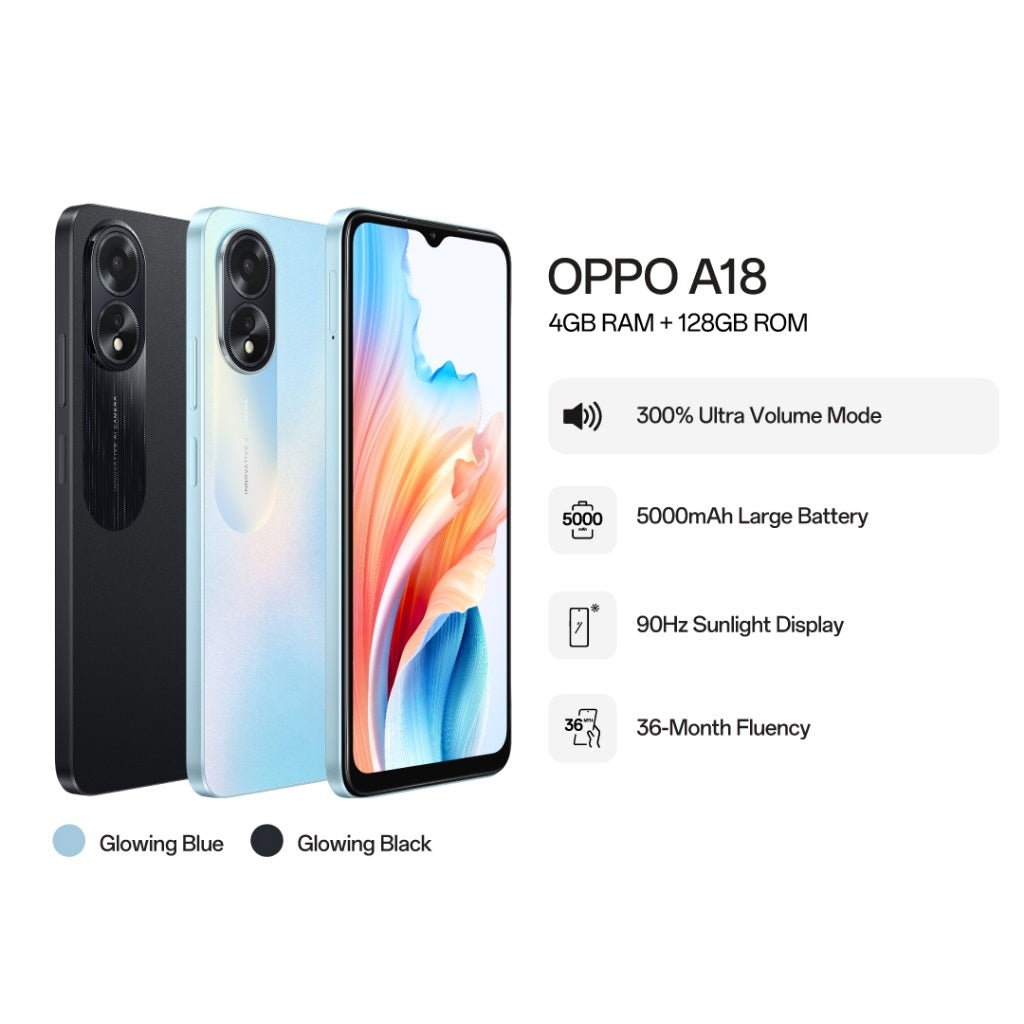 OPPO A18 Smartphone, 4GB+128GB